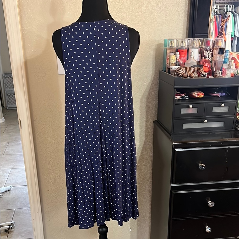 Polka Dot Sleeveless Dress - Navy and White - Picture 2 of 4